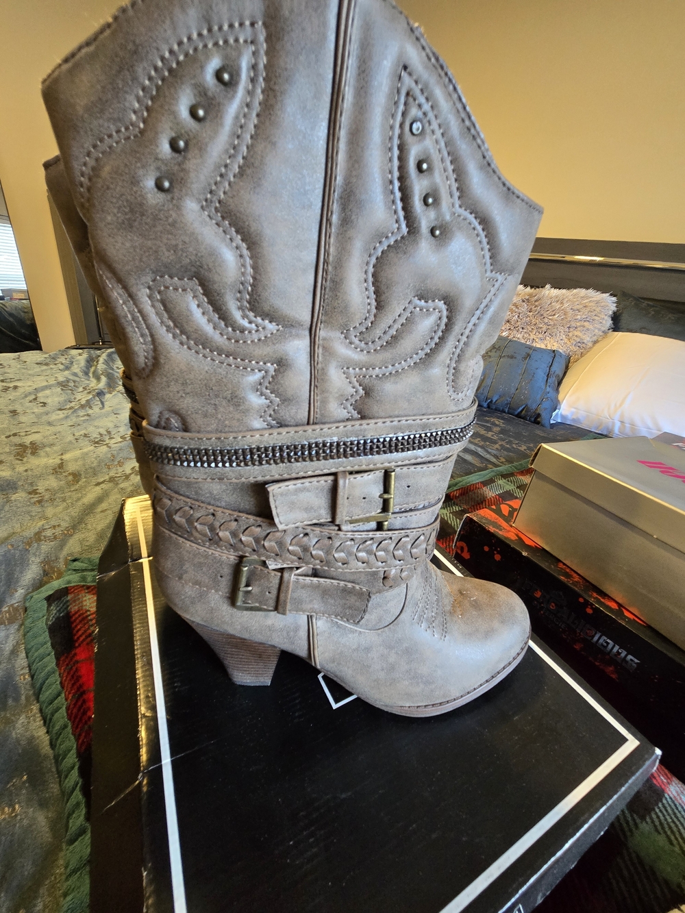 MIA Suede Mid-Calf Cowgirl Boot With Studs